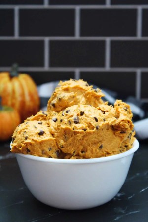 Halloween edible cookie dough, pumpkin with chocolate chip