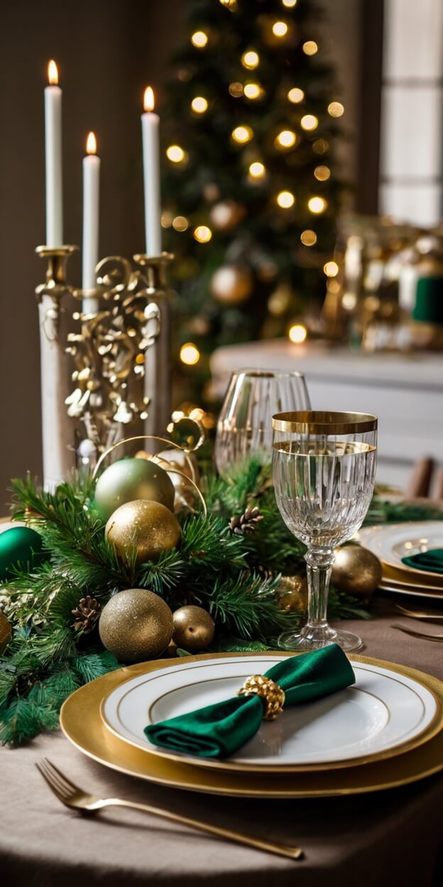 15 Stunning Green & Gold Christmas Tablescapes