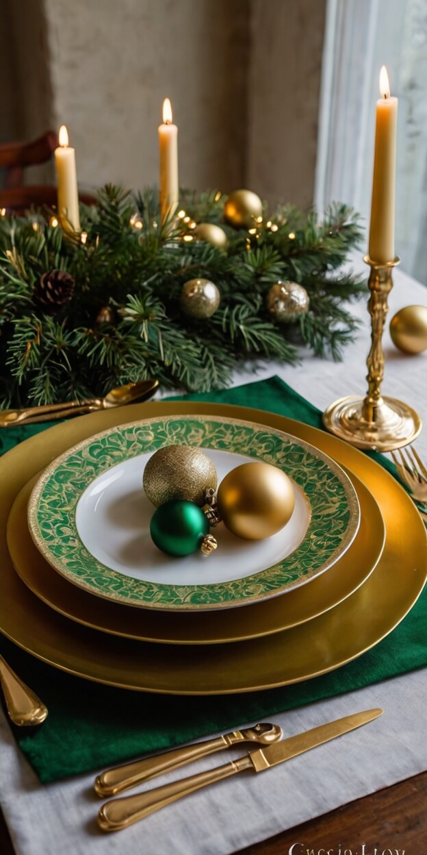 15 Stunning Green & Gold Christmas Tablescapes