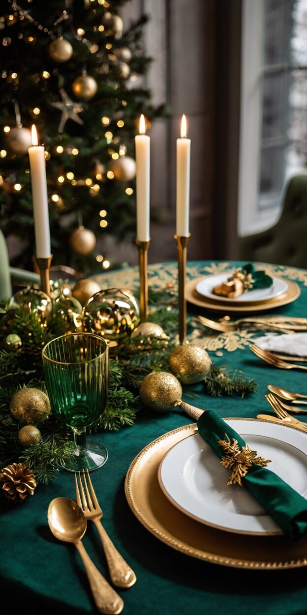 15 Stunning Green & Gold Christmas Tablescapes