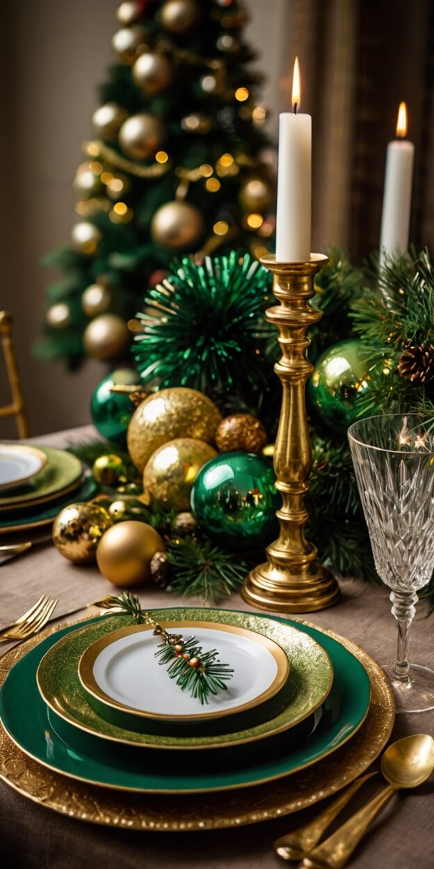 15 Stunning Green & Gold Christmas Tablescapes