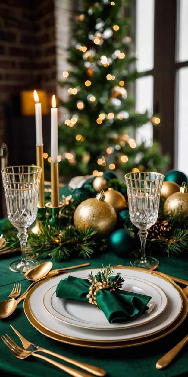 15 Stunning Green & Gold Christmas Tablescapes