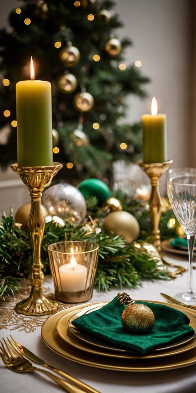 15 Stunning Green & Gold Christmas Tablescapes