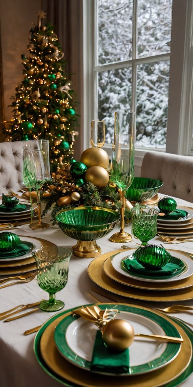 15 Stunning Green & Gold Christmas Tablescapes