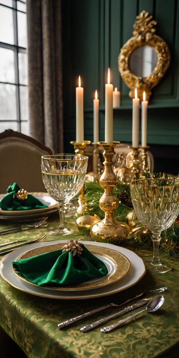 15 Stunning Green & Gold Christmas Tablescapes