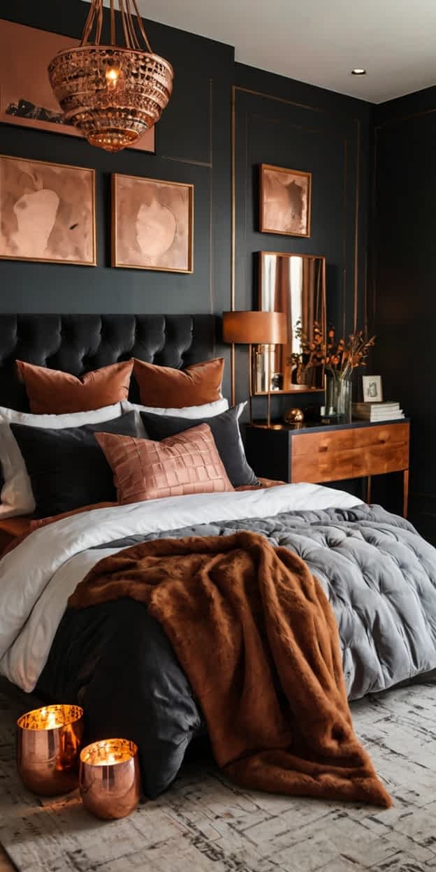 Inspiring Black and Copper Bedroom Ideas