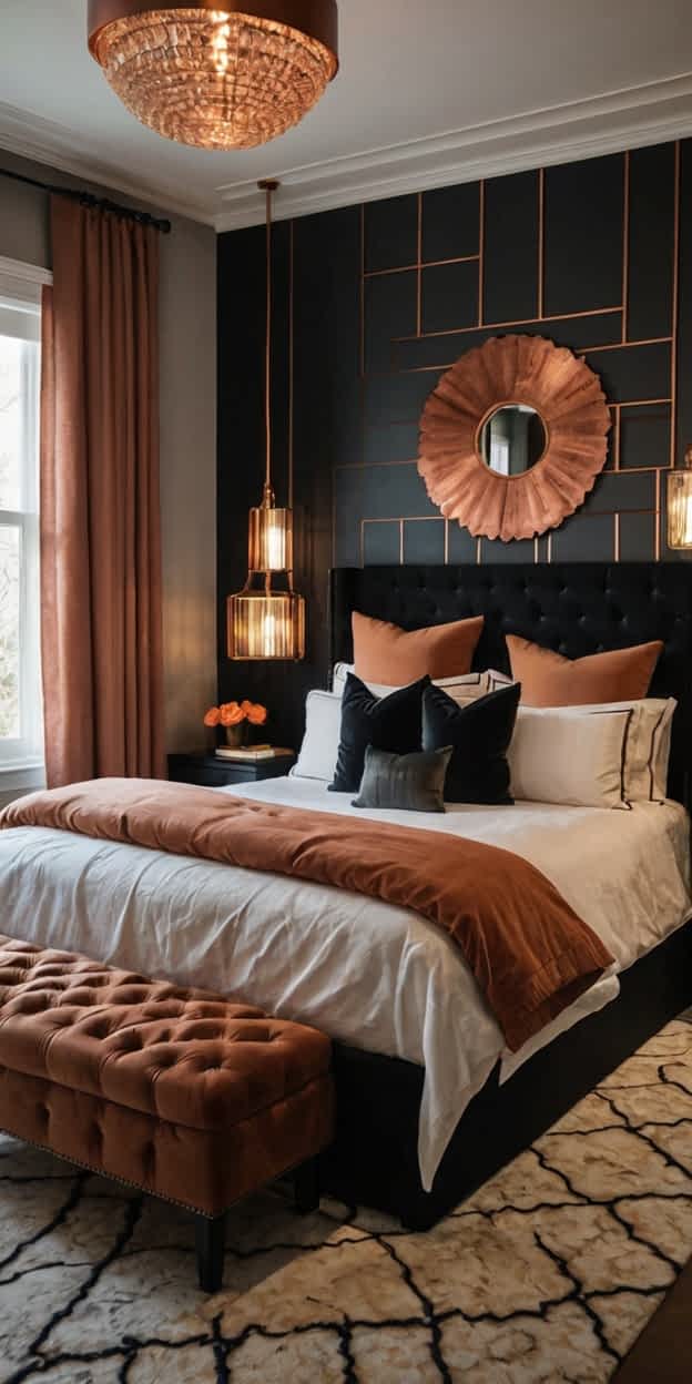 Inspiring Black and Copper Bedroom Ideas