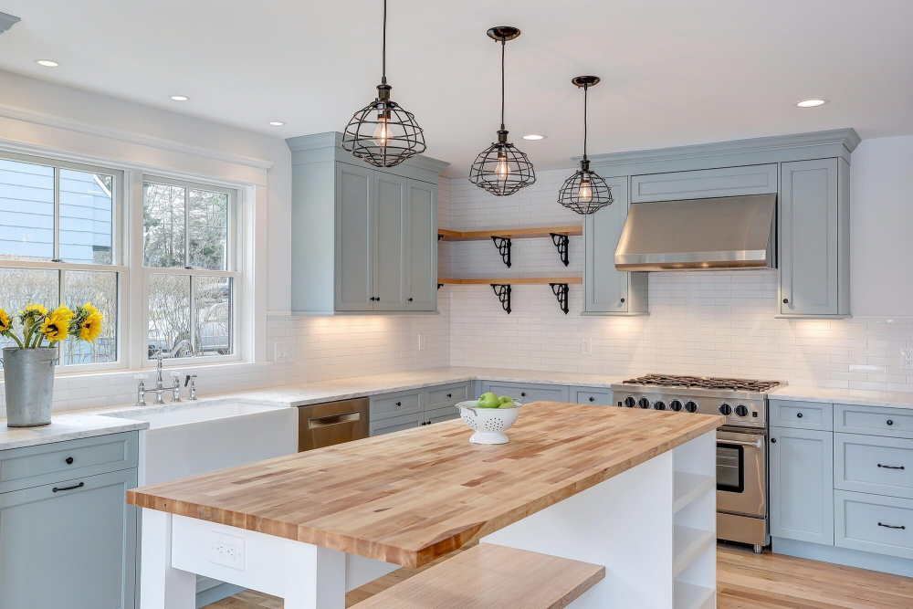 Light Blue Vintage Farmhouse Cabinets