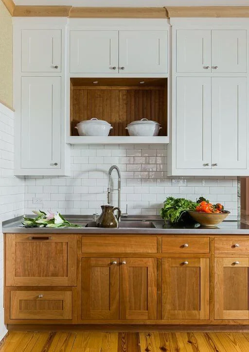 Contrast Cabinets with Raw Wood 