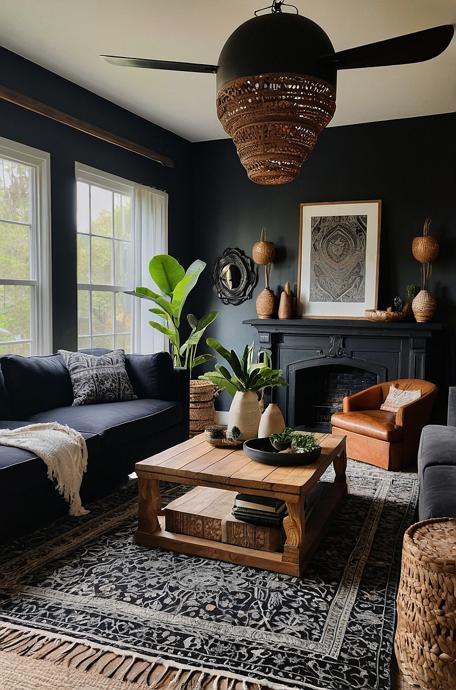 40 Black Bohemian Living Room Ideas