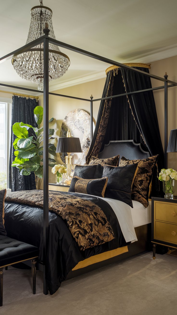 25 Romantic Black & Gold Bedroom Ideas