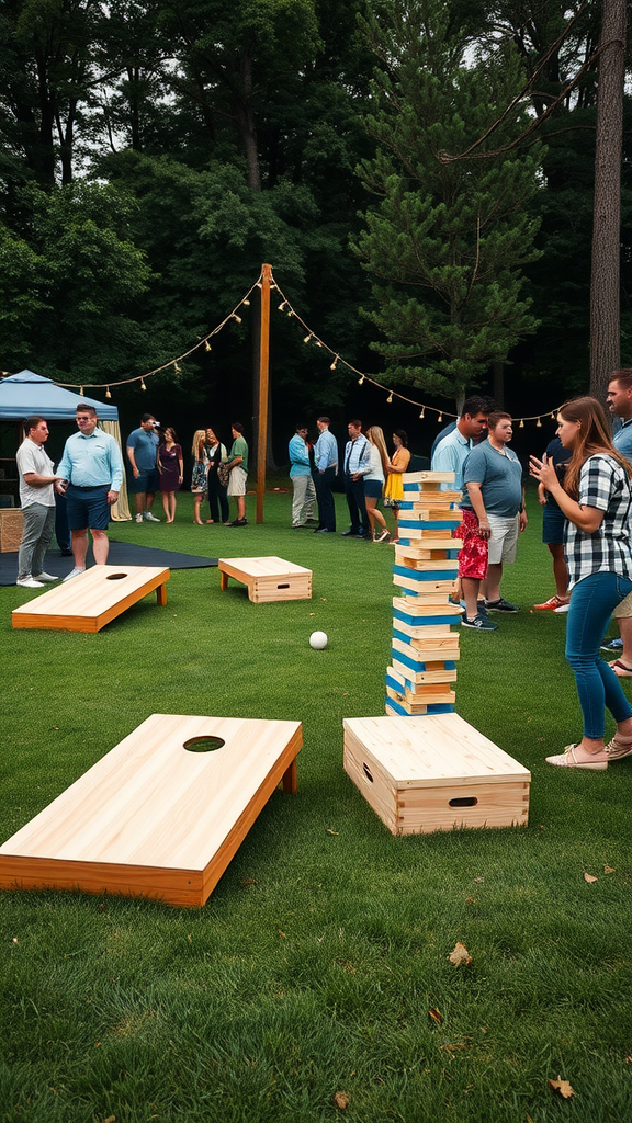 People enjoying outdoor games at a housewarming party.