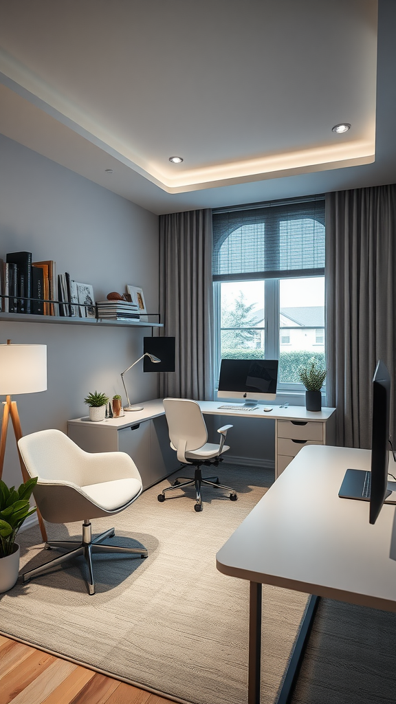 A modern home office with sleek furniture and natural light