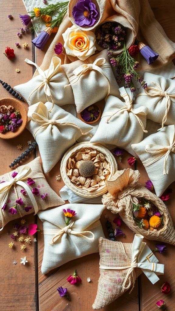 Beautifully arranged DIY floral scented sachets with dried flowers.