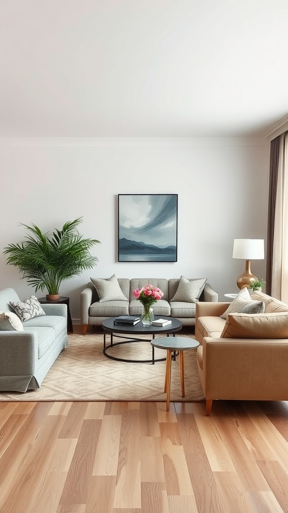 Cozy living room featuring stylish furniture and a statement piece painting on the wall.