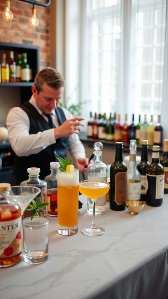 Bartender mixing cocktails at a bridal shower