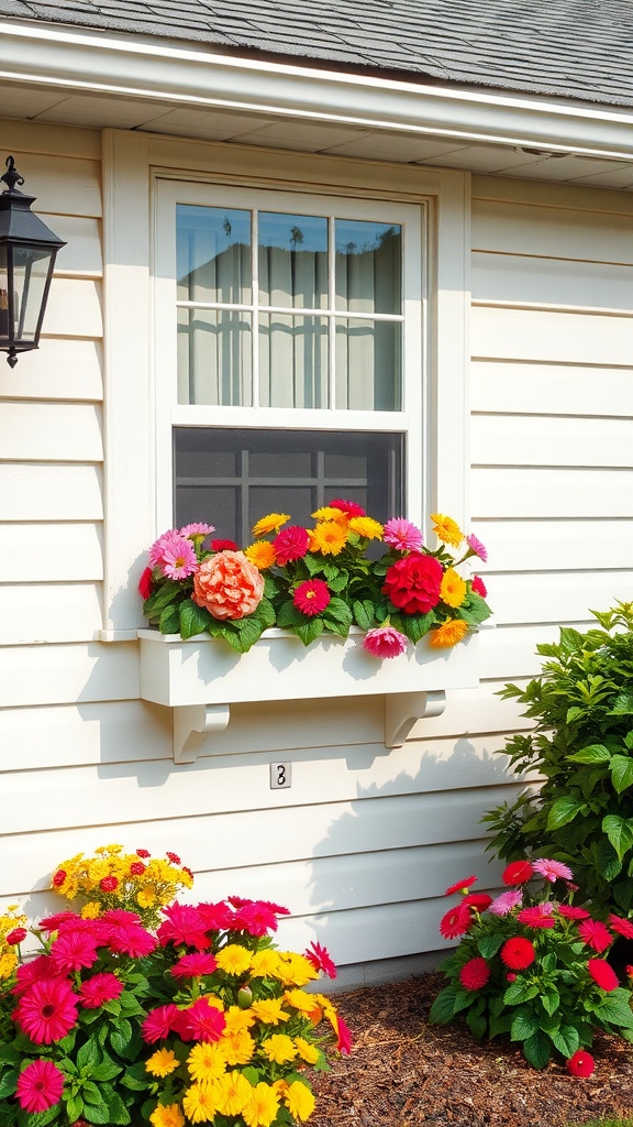 A charming window box filled with colorful flowers and greenery.