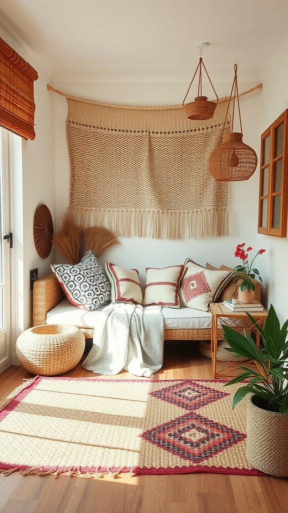 Cozy living room with organic textiles and fabrics