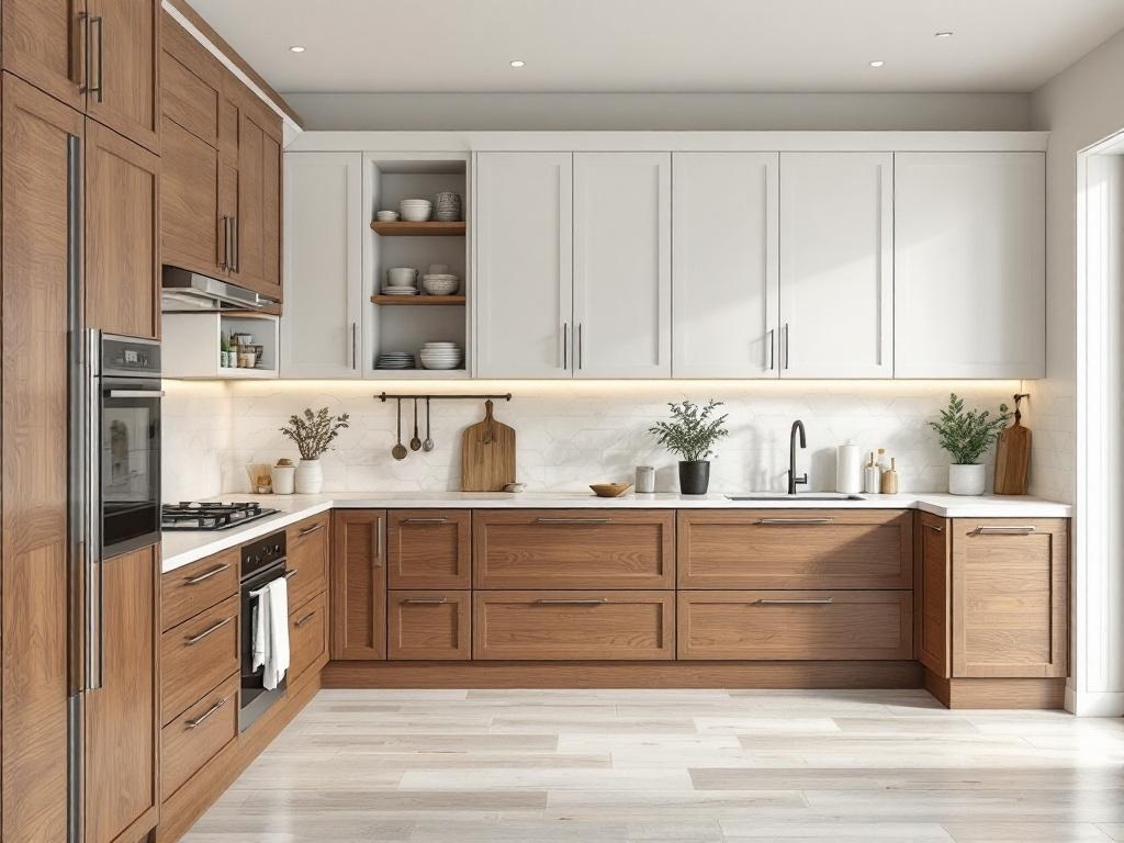 Modern kitchen with custom cabinets in light and dark wood