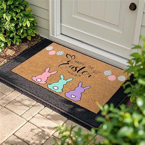 Easter-Bunny Welcome-Doormat Outdoor-Entrance, Colored Eggs Spring Coir ...